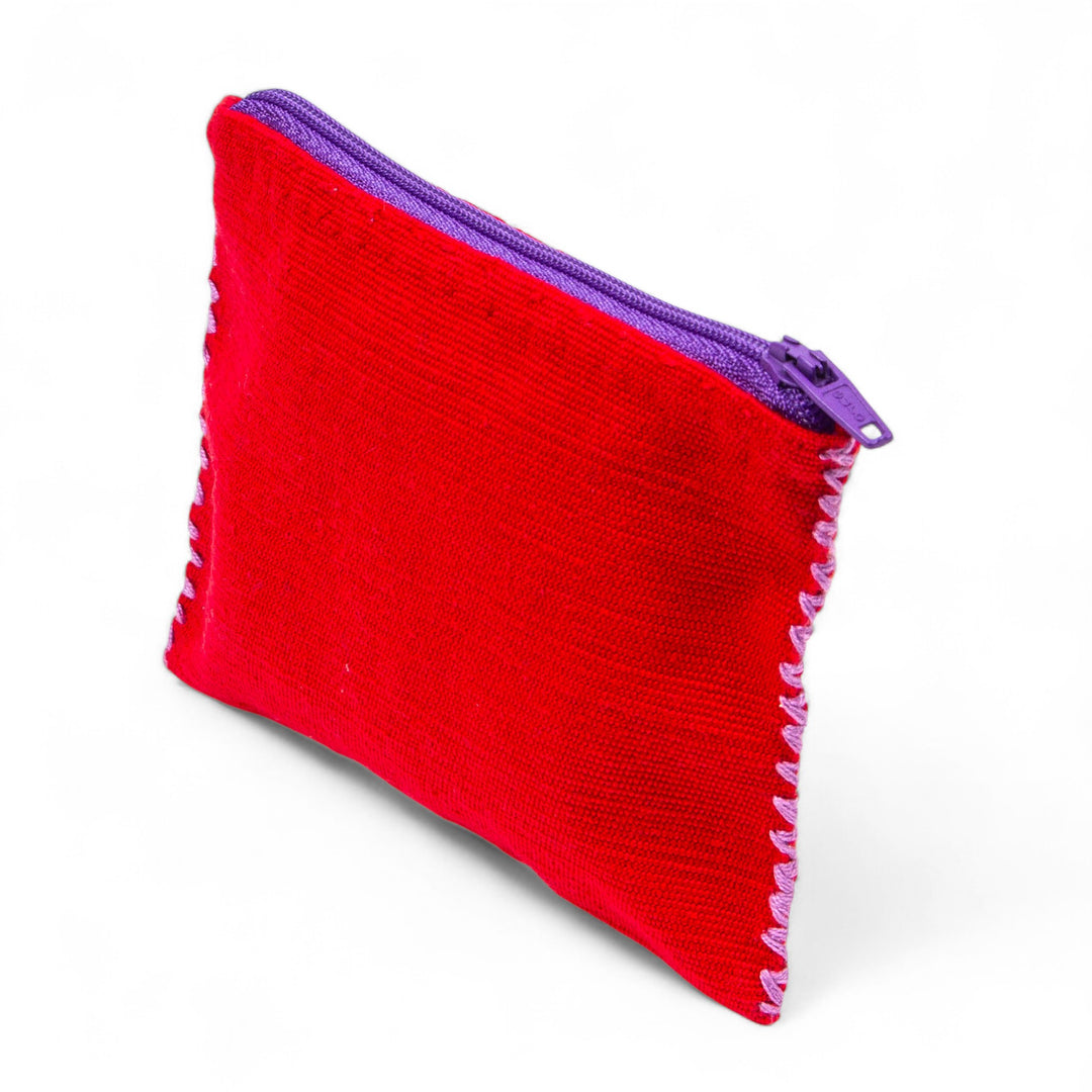 Diamond-Patterned Pink and Red Zippered Cotton Coin Purse - Sweet Gems
