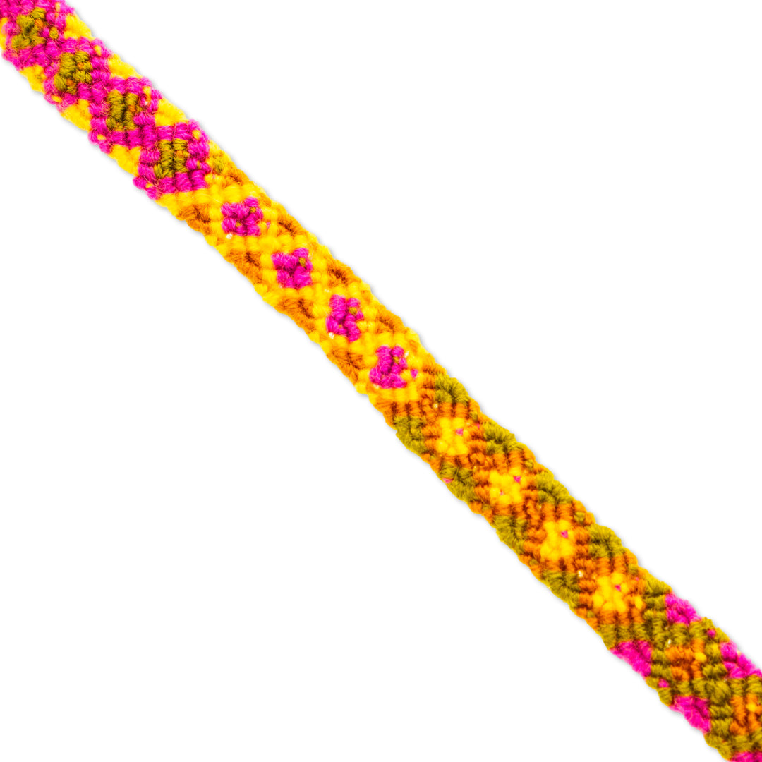 Handwoven Cotton Friendship Bracelet in Green Yellow Magenta - Eternal Friendship