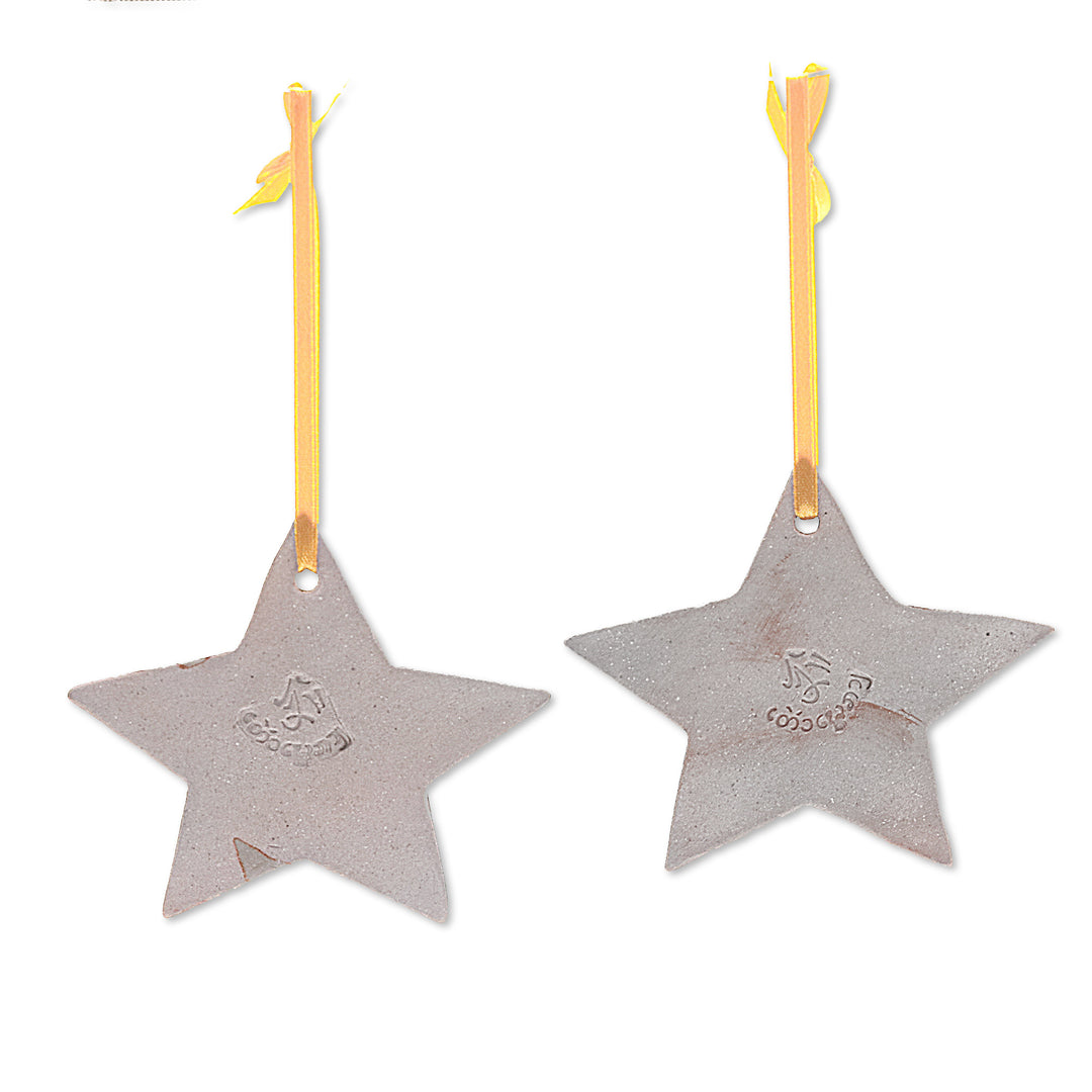 2 Elephant Star-Themed Celadon Ceramic Christmas Ornaments - Lucky Elephant Stars