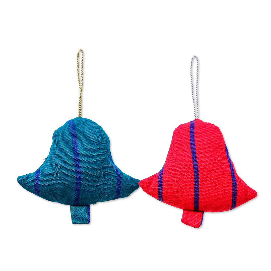 Bell-Themed 2-Piece 100% Rayon Ornament Set with Ribbons - Striped Melodies