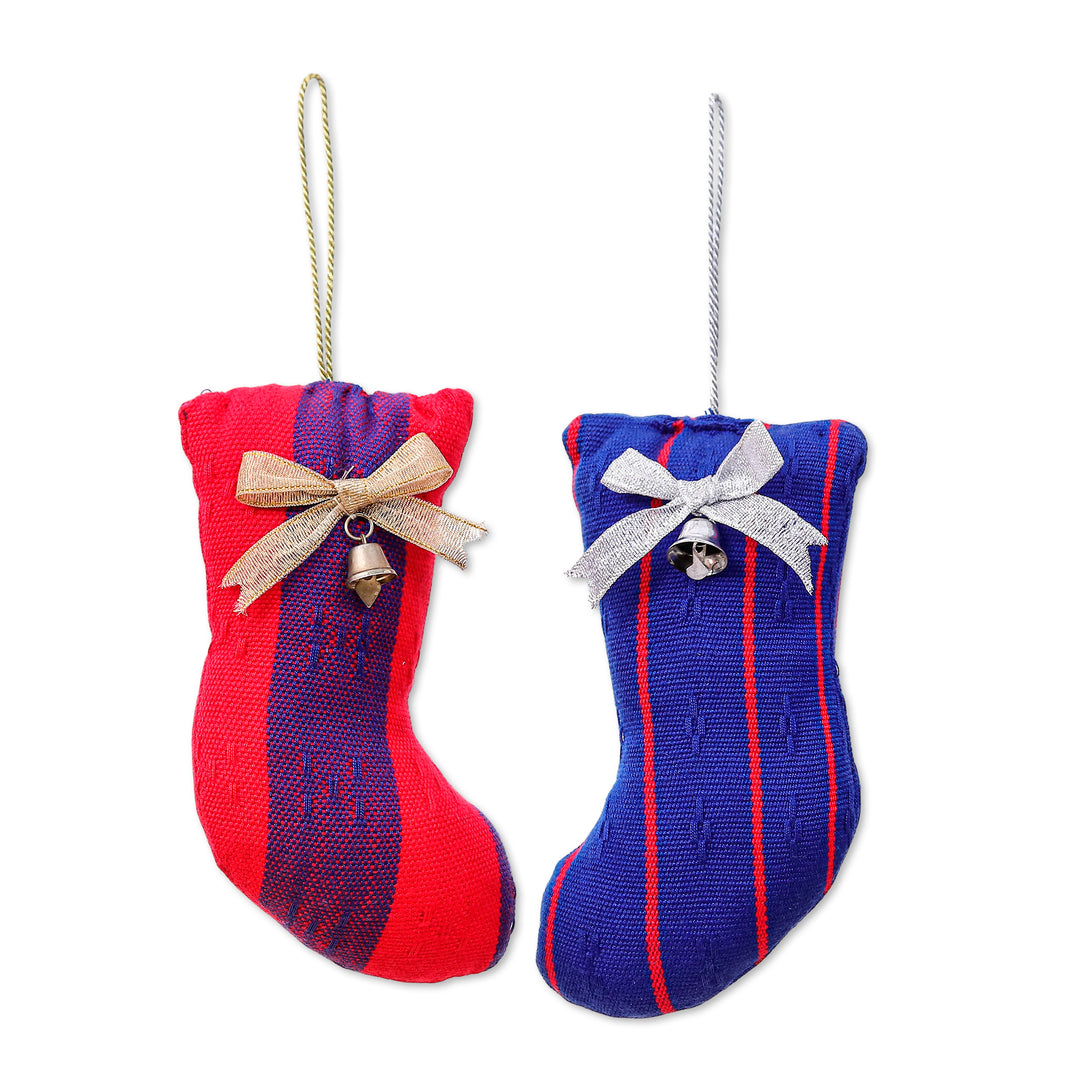 Christmas Stocking-Shaped 2-Piece 100% Rayon Ornament Set - Jolly Jingles