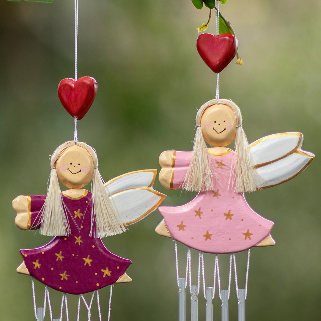 Pair of Fairy-Shaped Wood and Natural Fiber Wind Chimes - Petite Stars