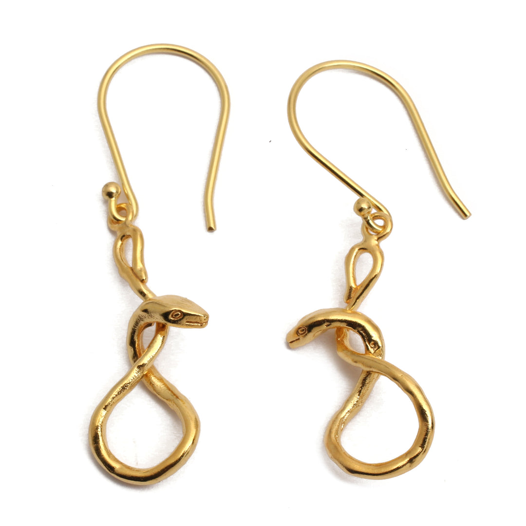 Snake Figure-Eight-Themed Gold-Plated Brass Dangle Earrings - Figure-Eight Snake