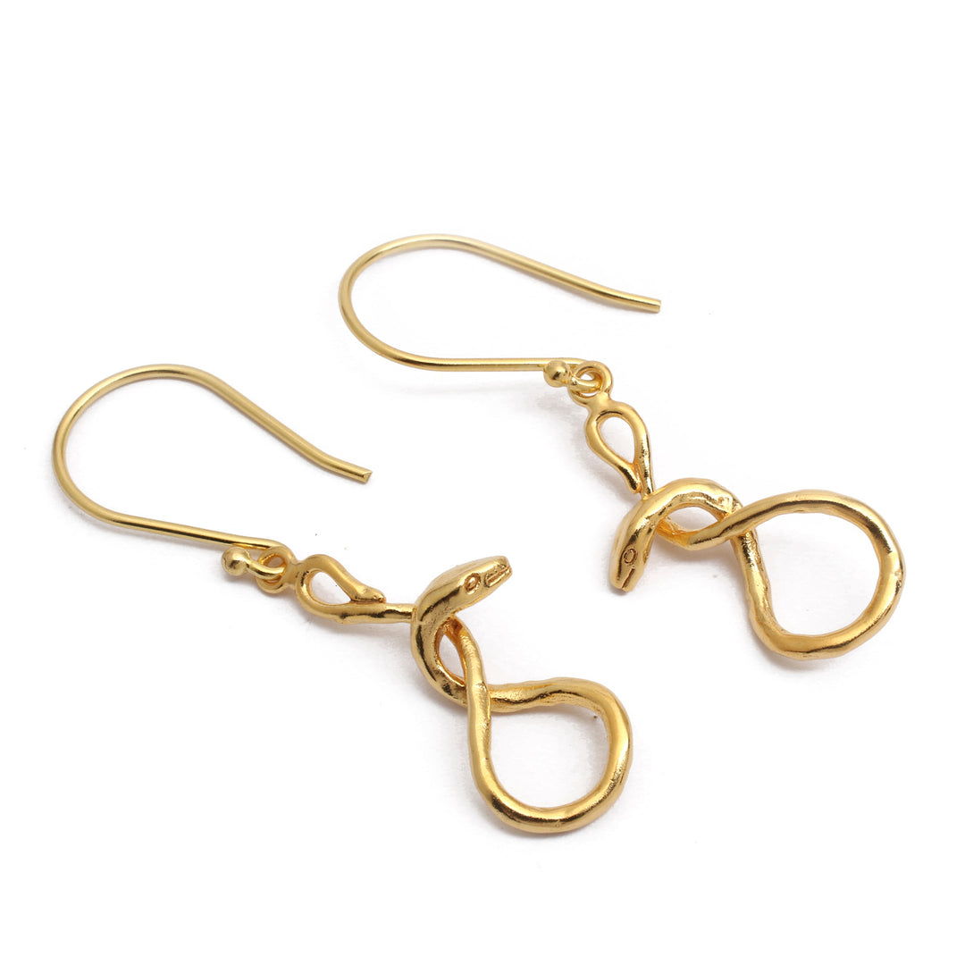 Snake Figure-Eight-Themed Gold-Plated Brass Dangle Earrings - Figure-Eight Snake
