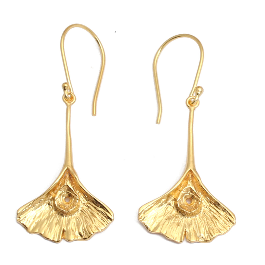 Ginkgo Leaf-Themed Textured 18k Gold-Plated Dangle Earrings - Gorgeous Ginkgo