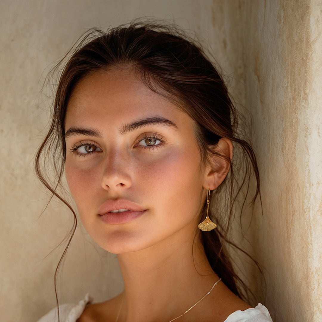 Ginkgo Leaf-Themed Textured 18k Gold-Plated Dangle Earrings - Gorgeous Ginkgo