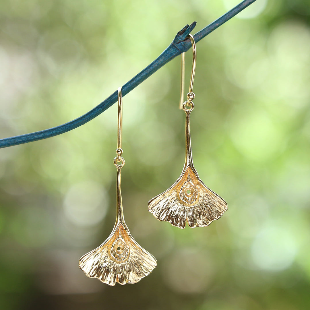 Ginkgo Leaf-Themed Textured 18k Gold-Plated Dangle Earrings - Gorgeous Ginkgo