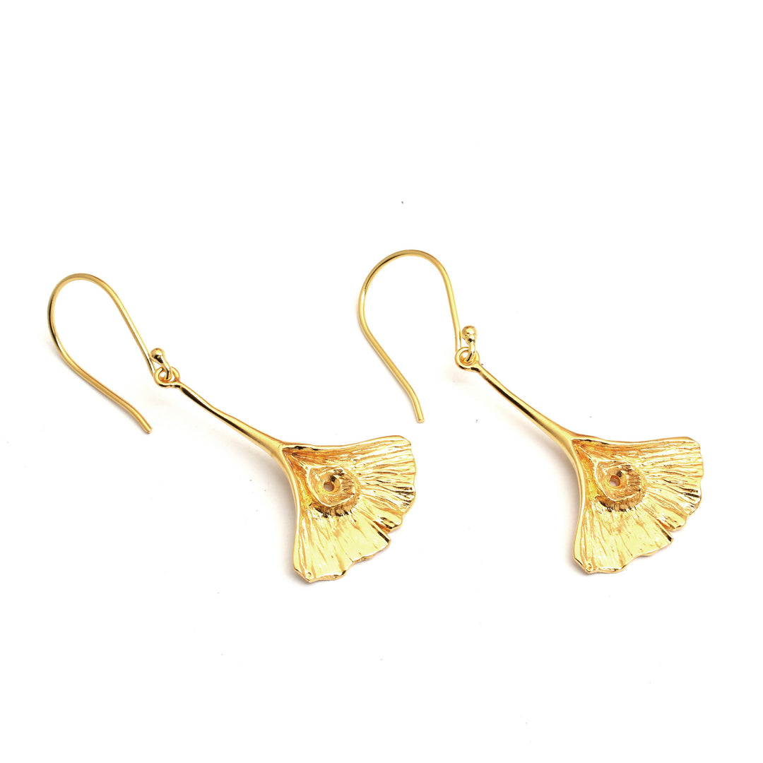 Ginkgo Leaf-Themed Textured 18k Gold-Plated Dangle Earrings - Gorgeous Ginkgo