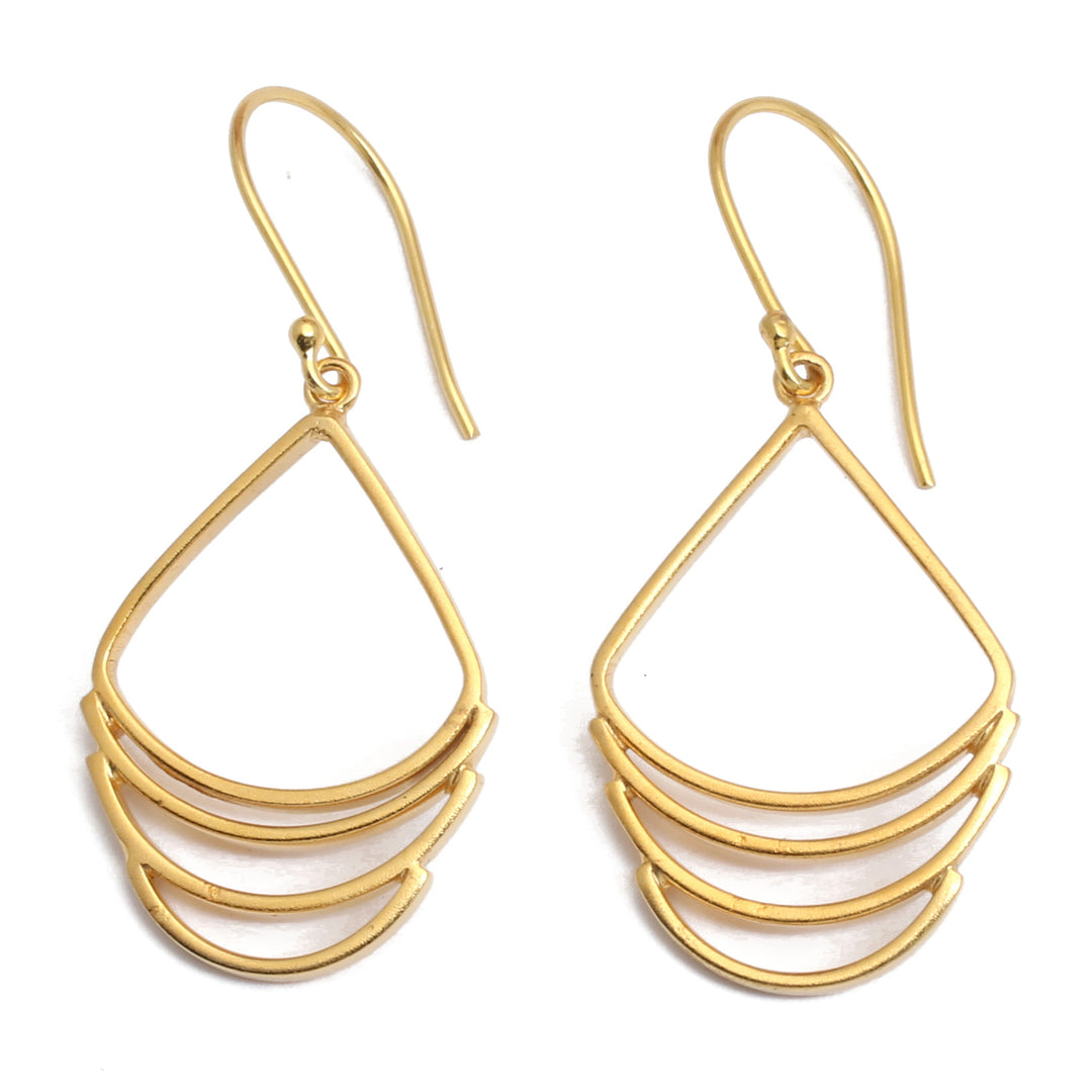 Crescent-Inspired Modern Gold-Plated Brass Dangle Earrings - Layered Crescent