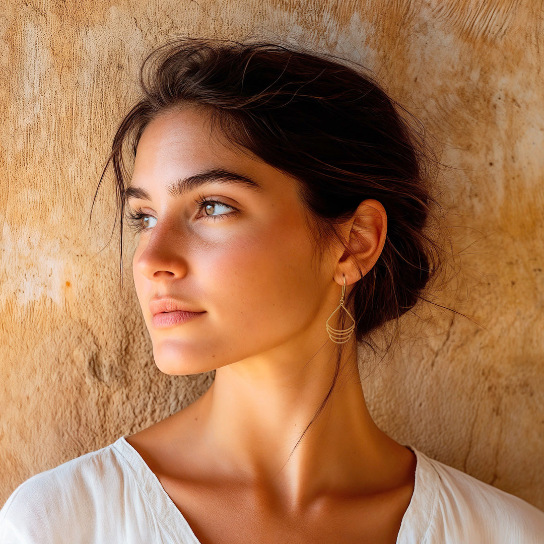 Crescent-Inspired Modern Gold-Plated Brass Dangle Earrings - Layered Crescent