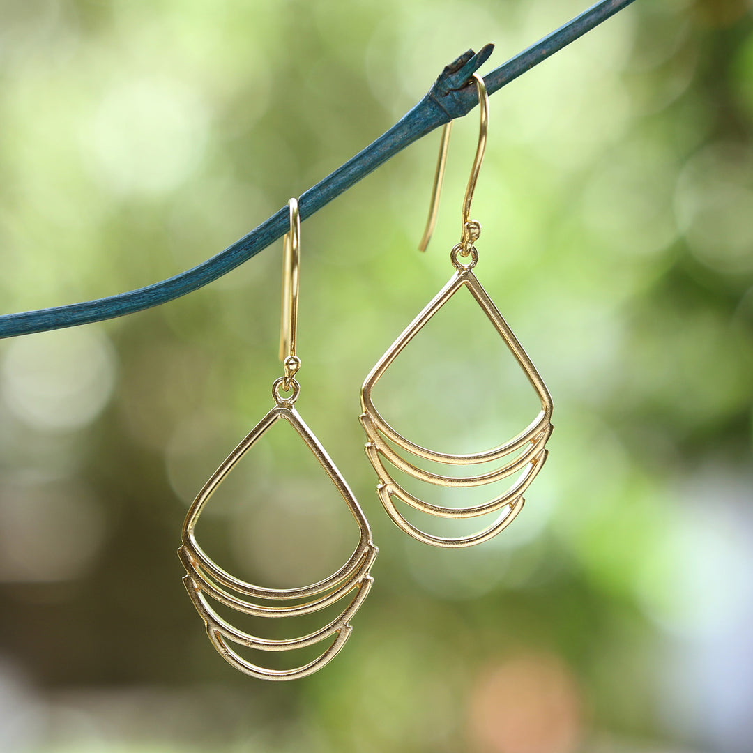 Crescent-Inspired Modern Gold-Plated Brass Dangle Earrings - Layered Crescent