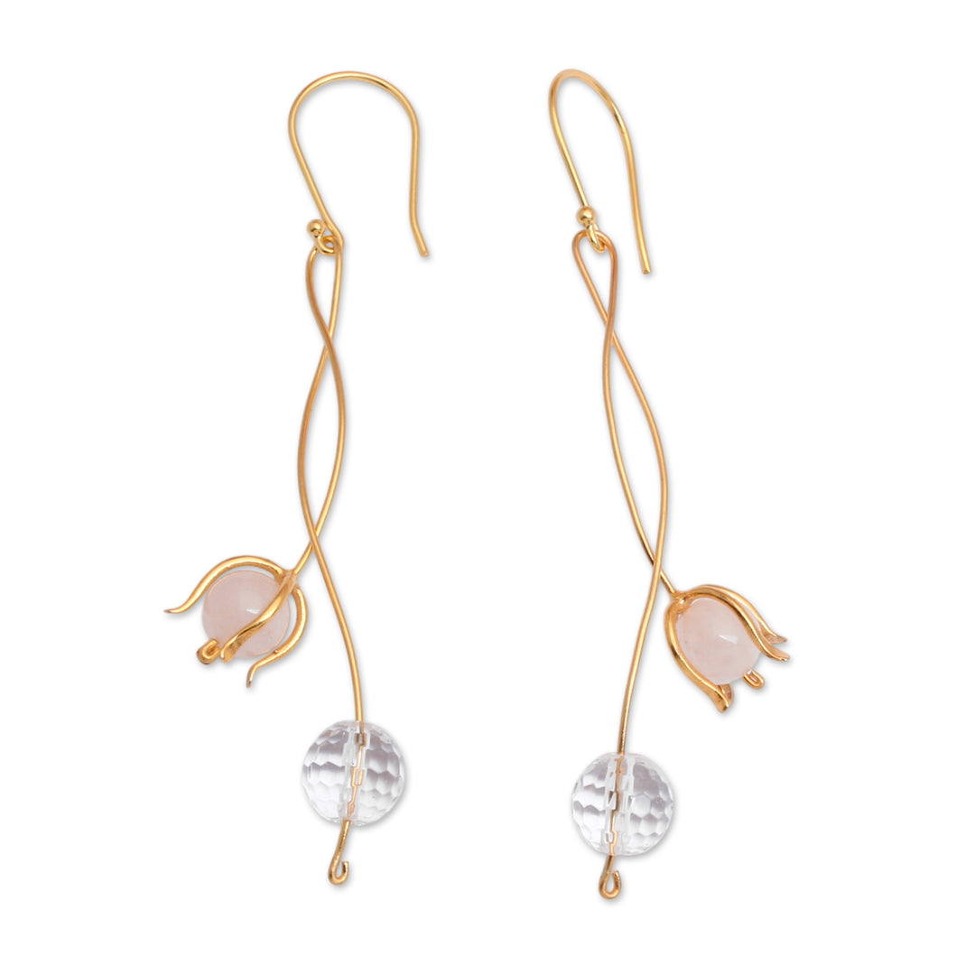 Floral Gold-Plated Rose Quartz and Cubic Zirconia Earrings - Lux Minimalism