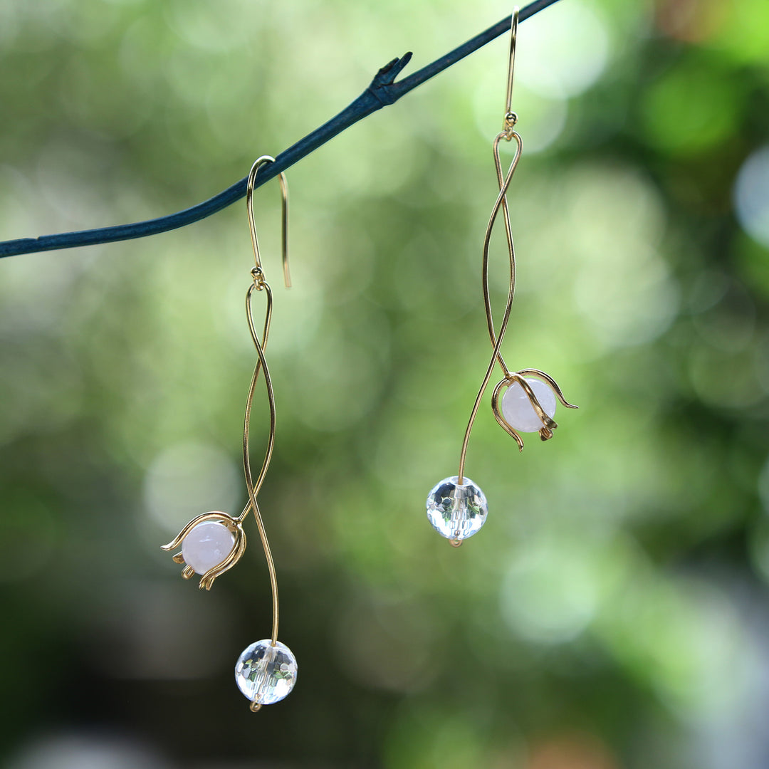 Floral Gold-Plated Rose Quartz and Cubic Zirconia Earrings - Lux Minimalism