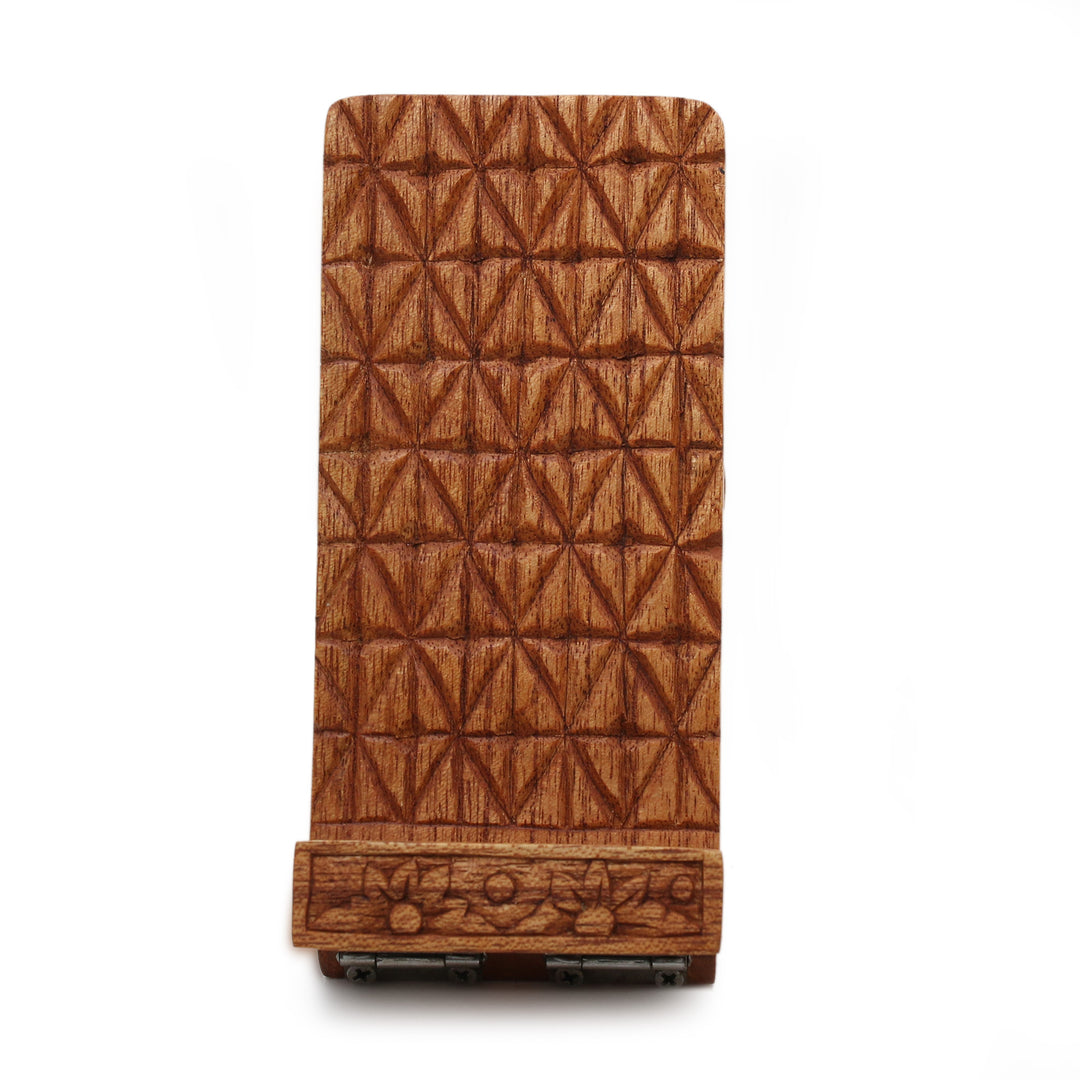 Geometric-Themed Hand-Carved Foldable Wood Phone Stand - Organic Geometry