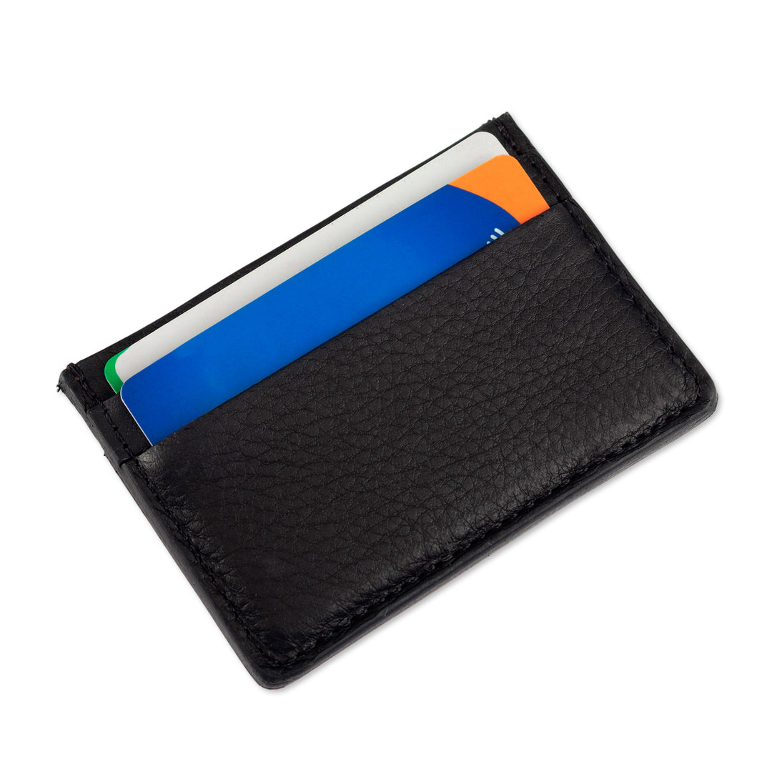 Handmade 4-Slot 100% Leather Card Holder in Onyx Black Hues - Modern Onyx