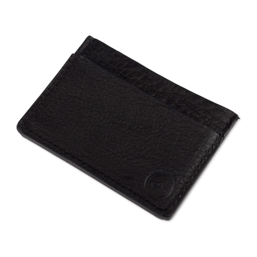 Handmade 4-Slot 100% Leather Card Holder in Onyx Black Hues - Modern Onyx