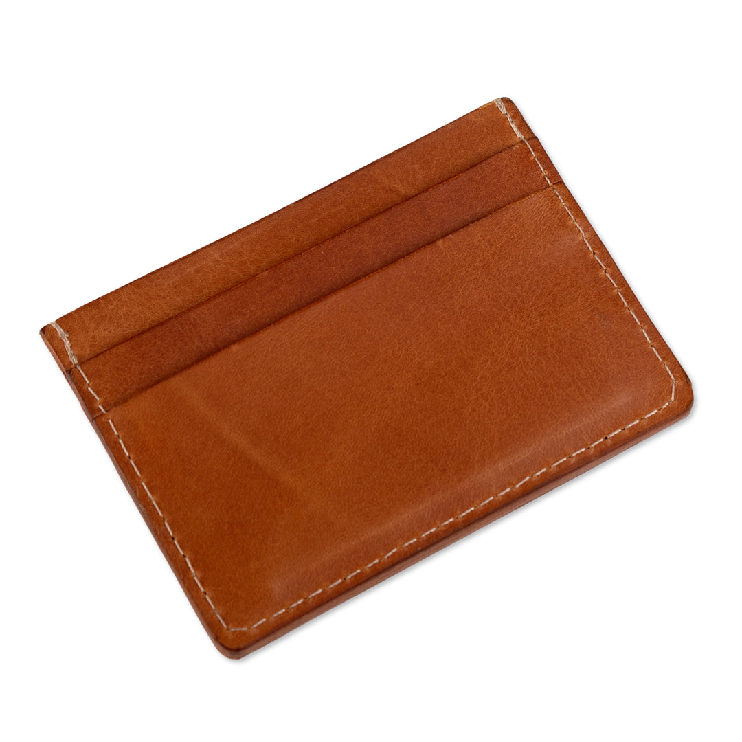 4-Slot Spice Brown 100% Leather Card Holder Made in Peru - Modern Spice