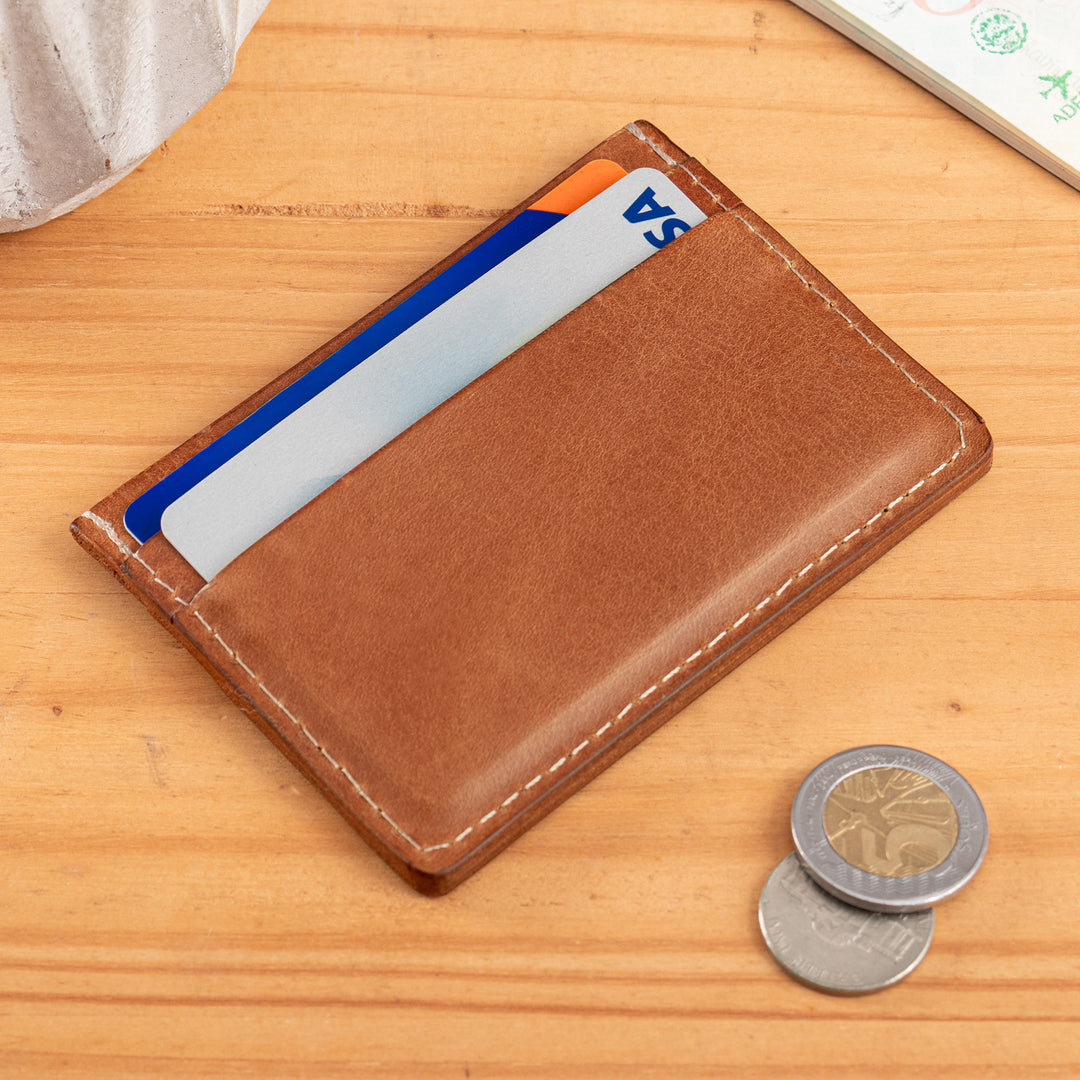 4-Slot Spice Brown 100% Leather Card Holder Made in Peru - Modern Spice