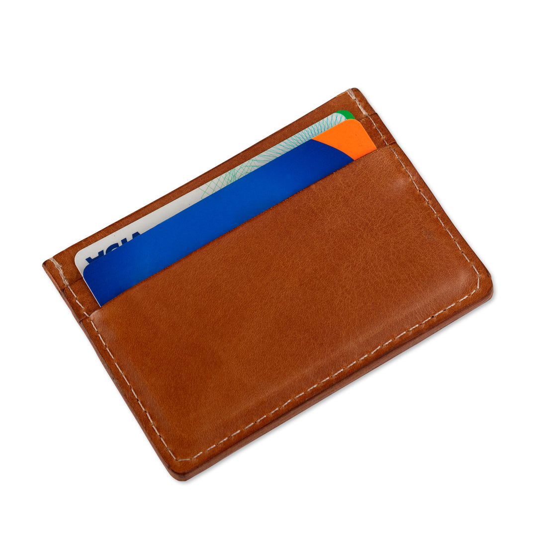 4-Slot Spice Brown 100% Leather Card Holder Made in Peru - Modern Spice