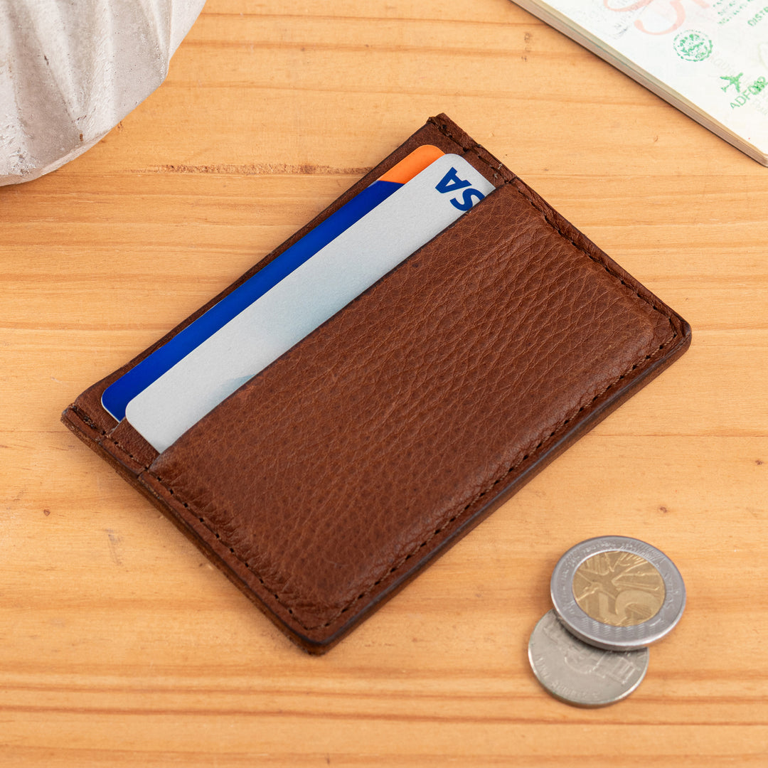 Travel-Friendly 4-Slot Coffee Brown 100% Leather Card Holder - Modern Coffee