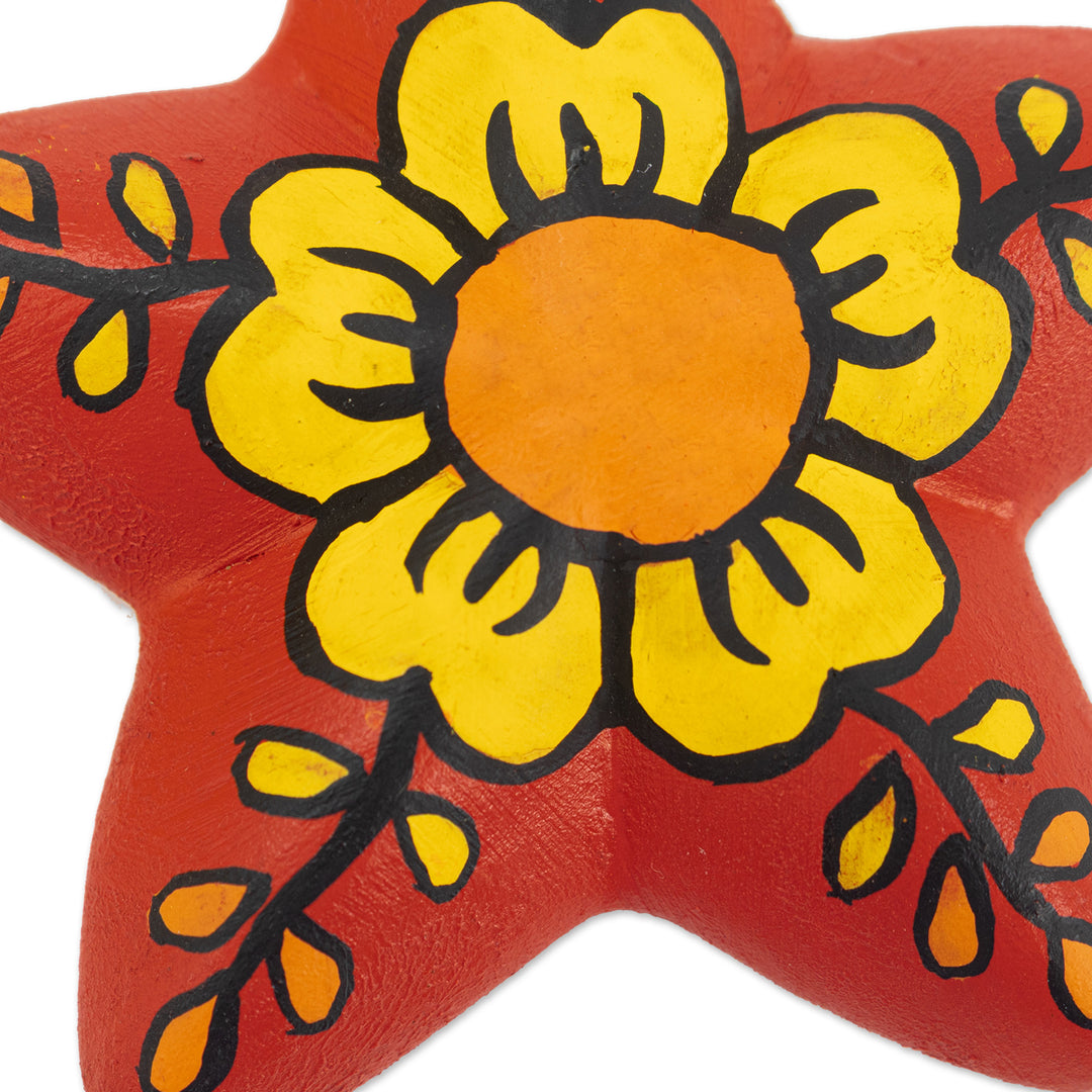 2 Hand-Painted Ceramic Star Floral Christmas Ornaments - Ayacucho Floral Stars
