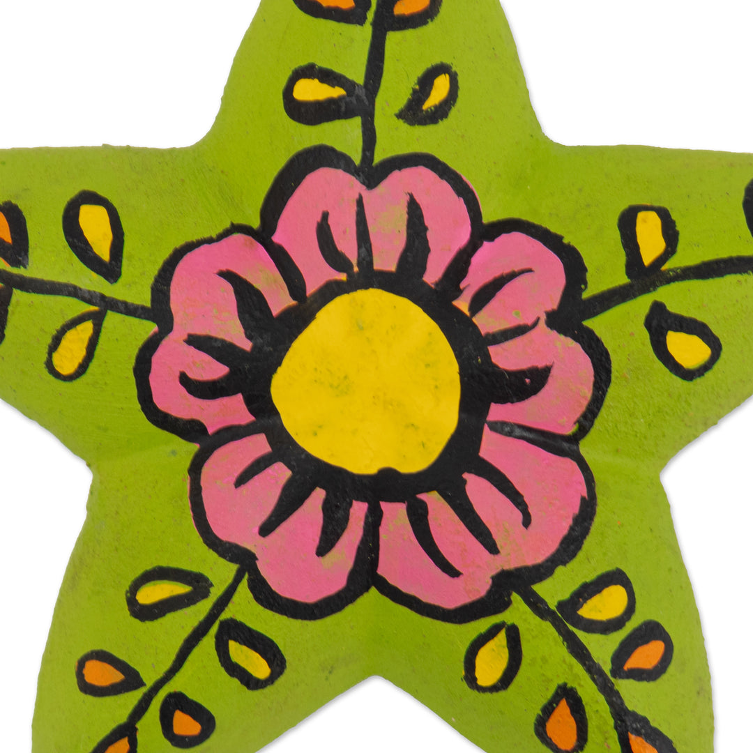 2 Colorful Ceramic Star-Shaped Floral Christmas Ornaments - Ayacucho Bloomed Stars