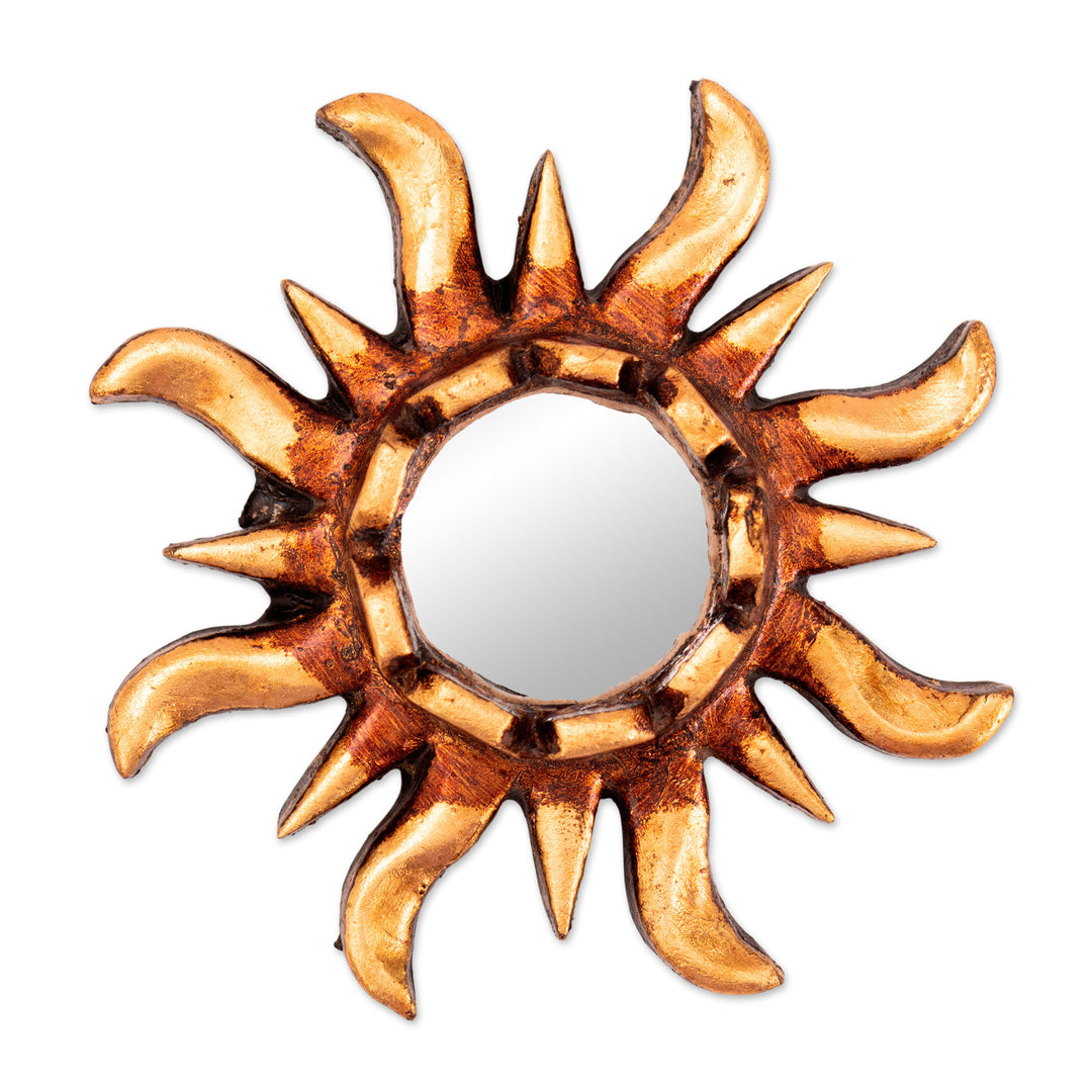 Sun-Shaped Mirrored Wood Wall Accent with Bronze Gilt - Blazing Sun