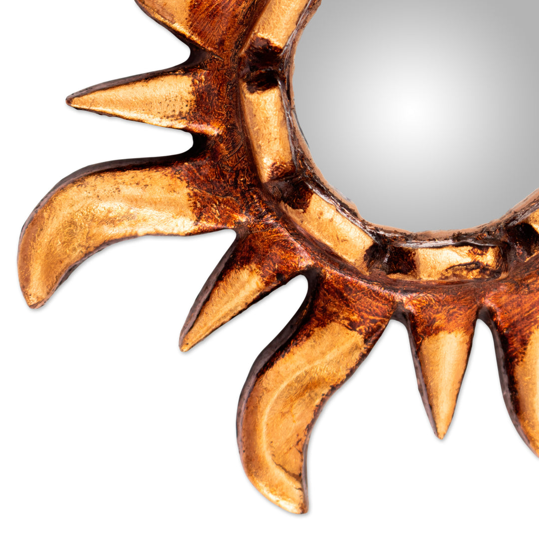 Sun-Shaped Mirrored Wood Wall Accent with Bronze Gilt - Blazing Sun