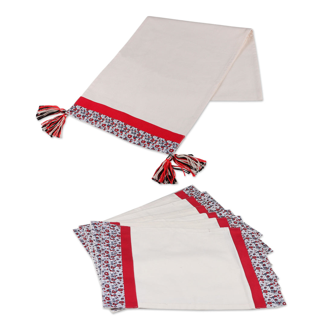 7-Piece Floral-Themed Cotton Table Runner and Placemat Set - Floral Fascination