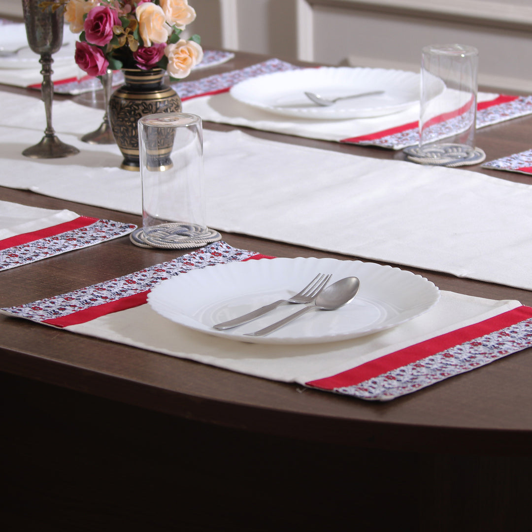 7-Piece Floral-Themed Cotton Table Runner and Placemat Set - Floral Fascination