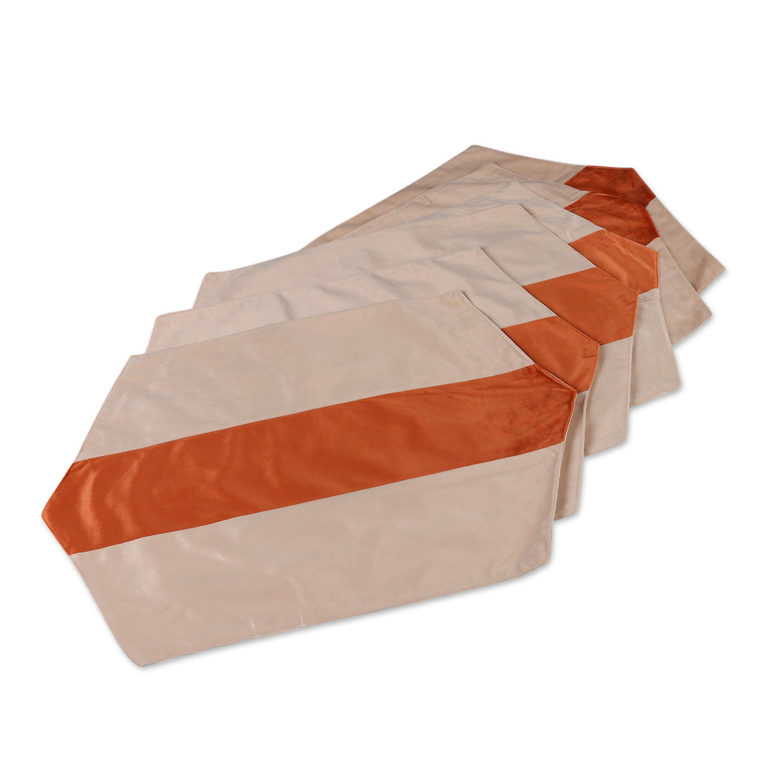 7-Piece Orange Ivory Cotton Blend Table Runner Placemat Set - Modern Luxury