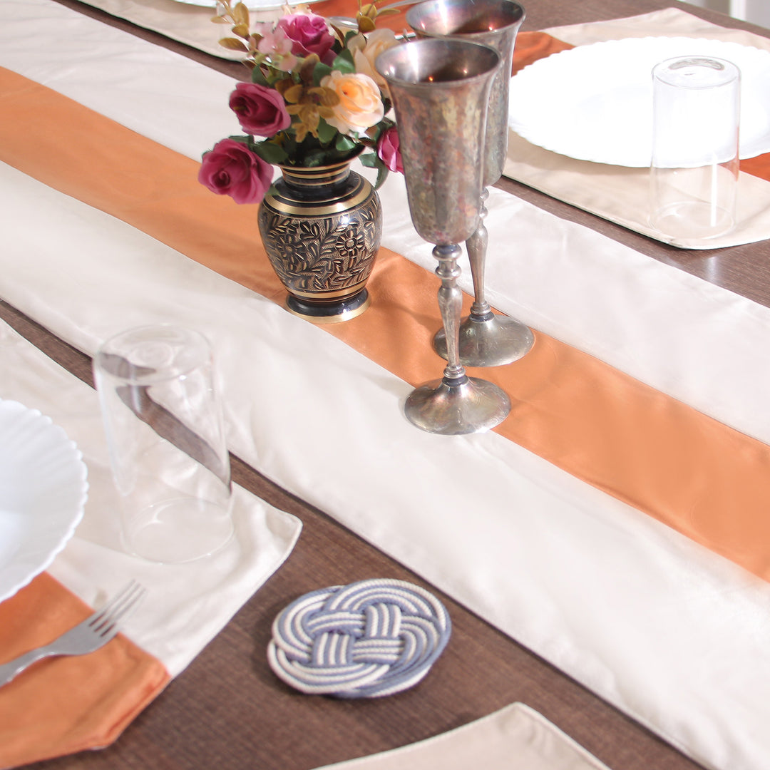 7-Piece Orange Ivory Cotton Blend Table Runner Placemat Set - Modern Luxury