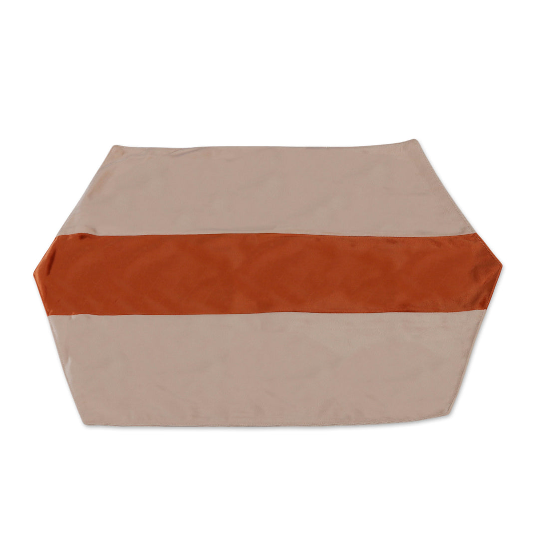 7-Piece Orange Ivory Cotton Blend Table Runner Placemat Set - Modern Luxury