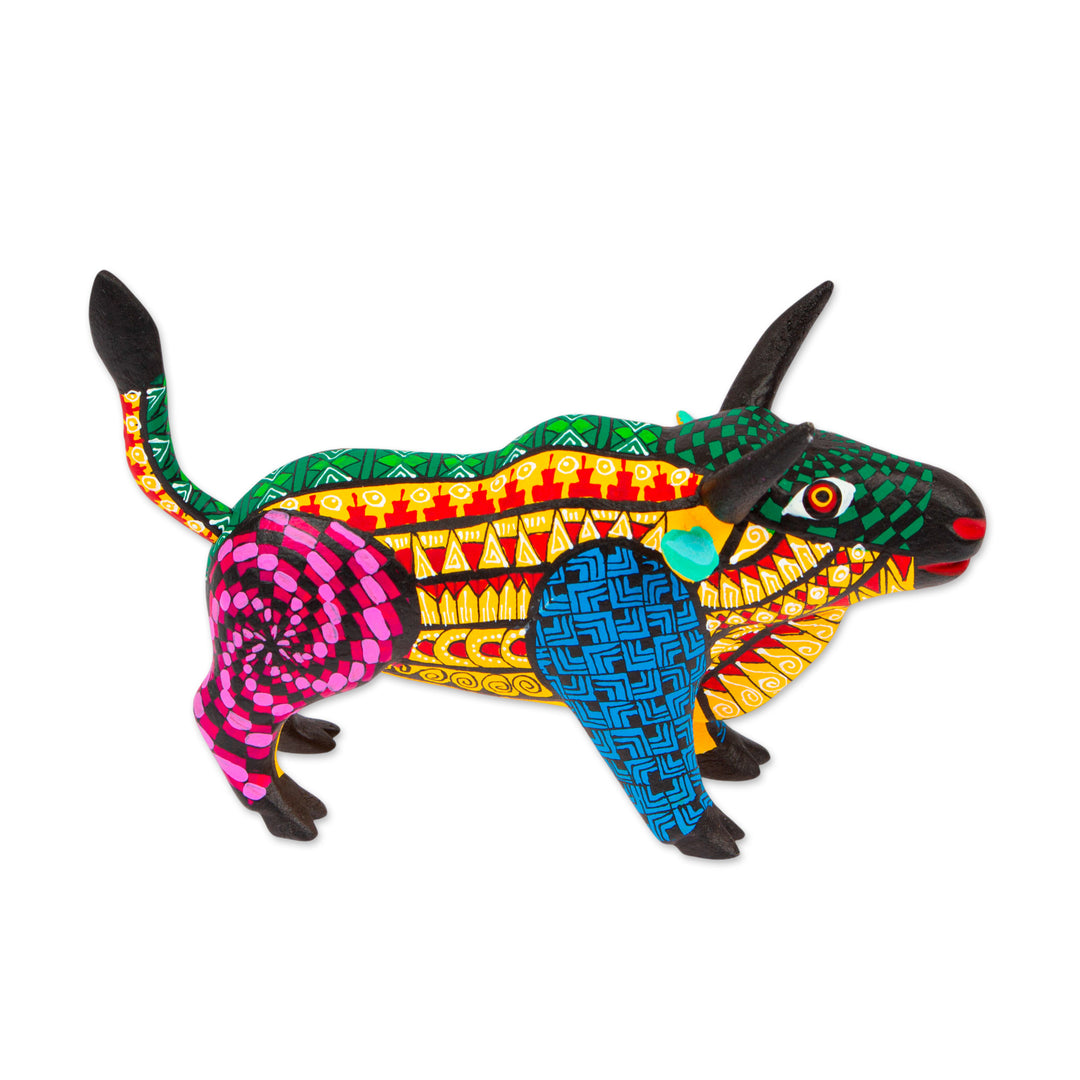Bull-Themed Wood Alebrije-Style Sculpture Handmade in Mexico - Mighty Bull