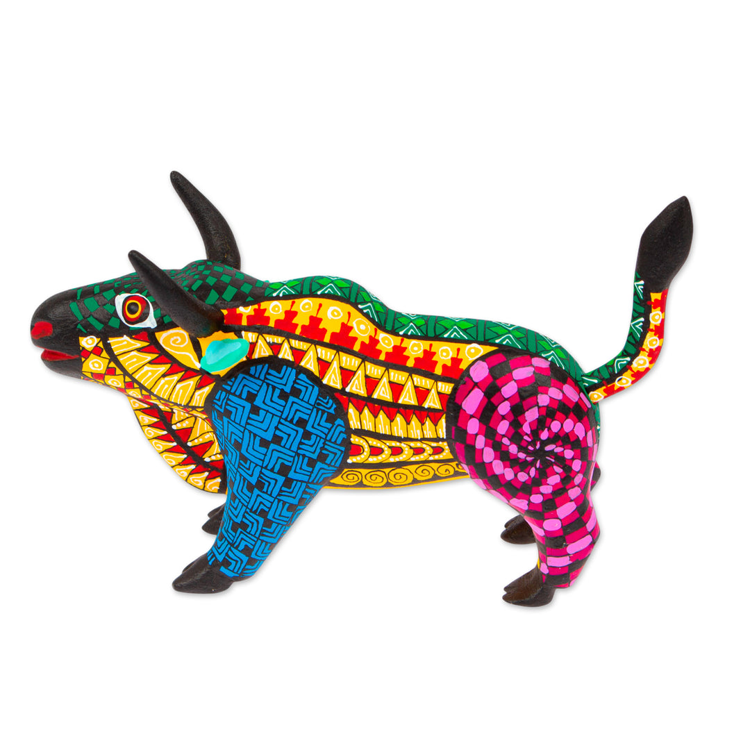 Bull-Themed Wood Alebrije-Style Sculpture Handmade in Mexico - Mighty Bull