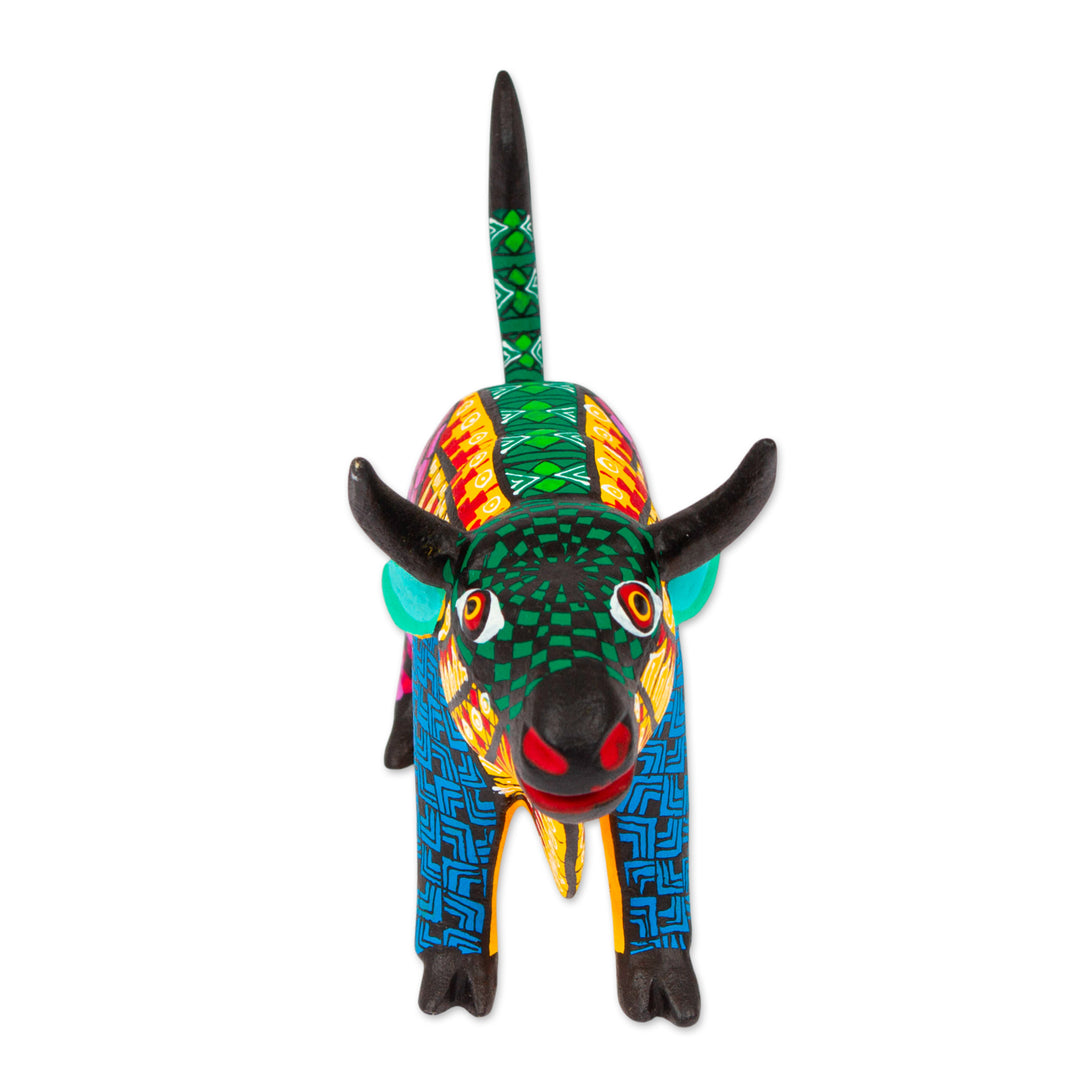 Bull-Themed Wood Alebrije-Style Sculpture Handmade in Mexico - Mighty Bull
