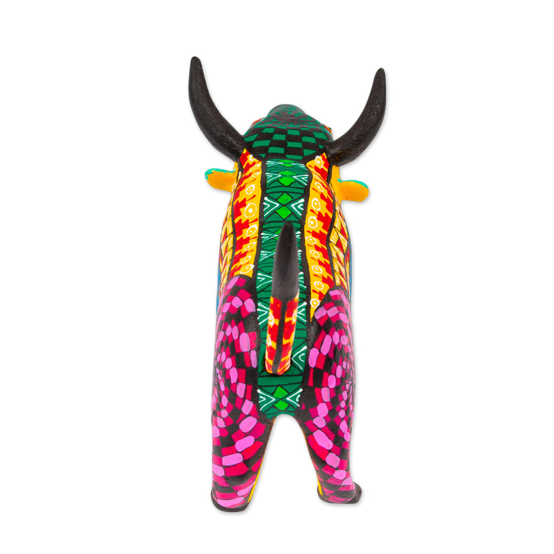 Bull-Themed Wood Alebrije-Style Sculpture Handmade in Mexico - Mighty Bull