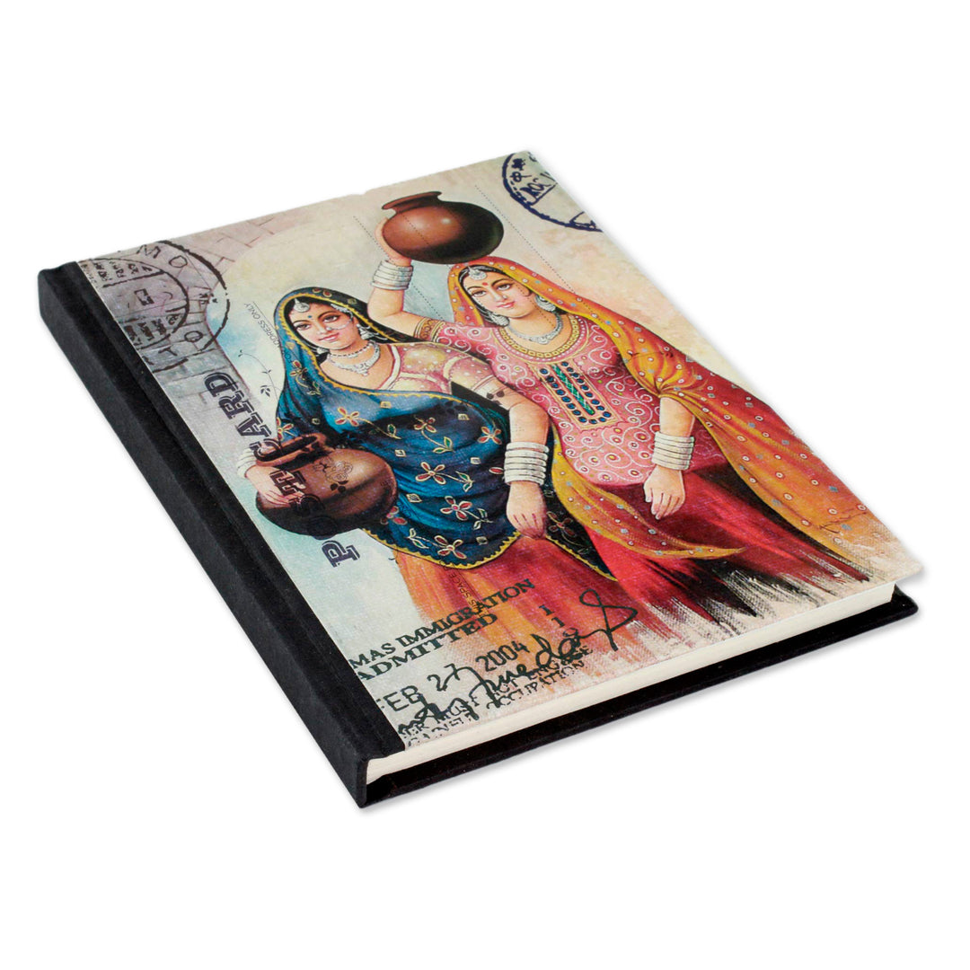 Indian-Inspired Folk Art 50-Page Handmade Paper Journal - Rajasthani Beauty