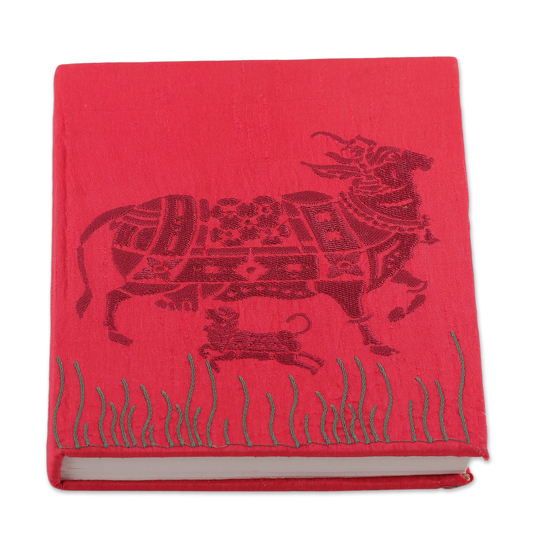 Kamadhenu-Themed Strawberry 58-Page Handmade Paper Journal - Kamadhenu in Strawberry