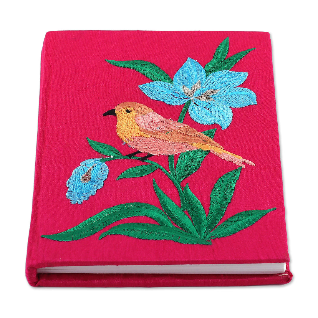 Spring-Themed Cerise Pink Embroidered Handmade Paper Journal - Essence of Cerise Nature