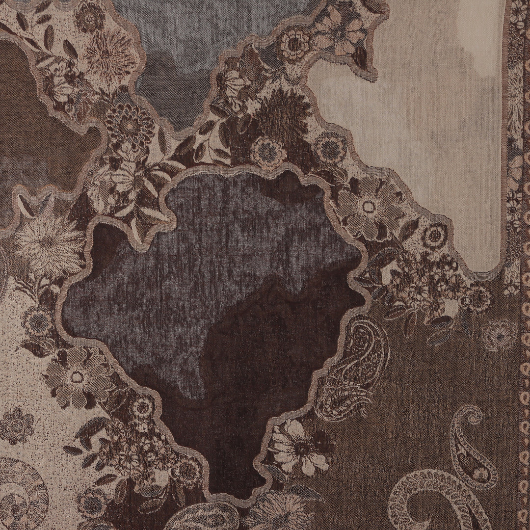 Folk Art-Inspired Paisley-Patterned 100% Wool Shawl in Brown - Sylvan Paisley