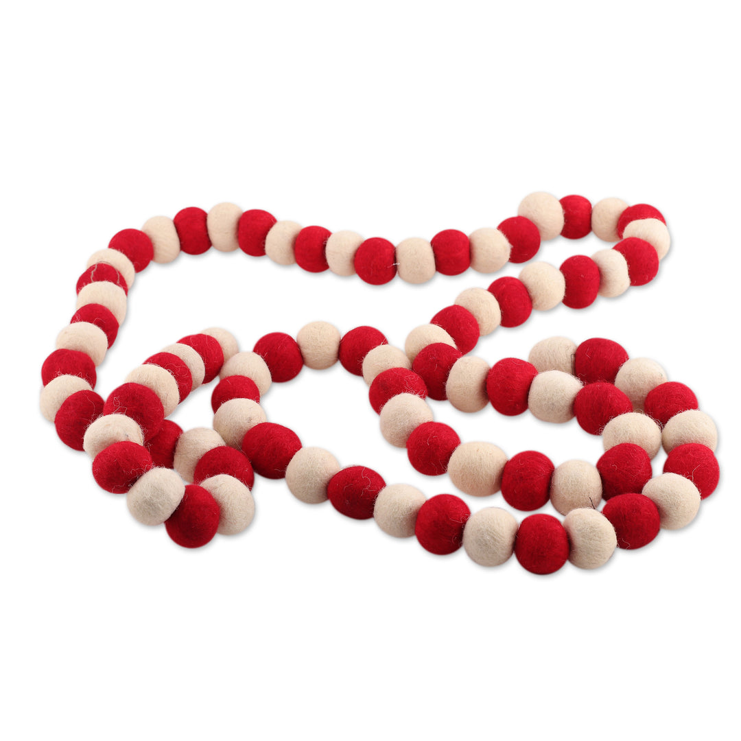 Christmas Tree Wool Felt Garland in Red and Ivory Shades - Holiday Pompoms