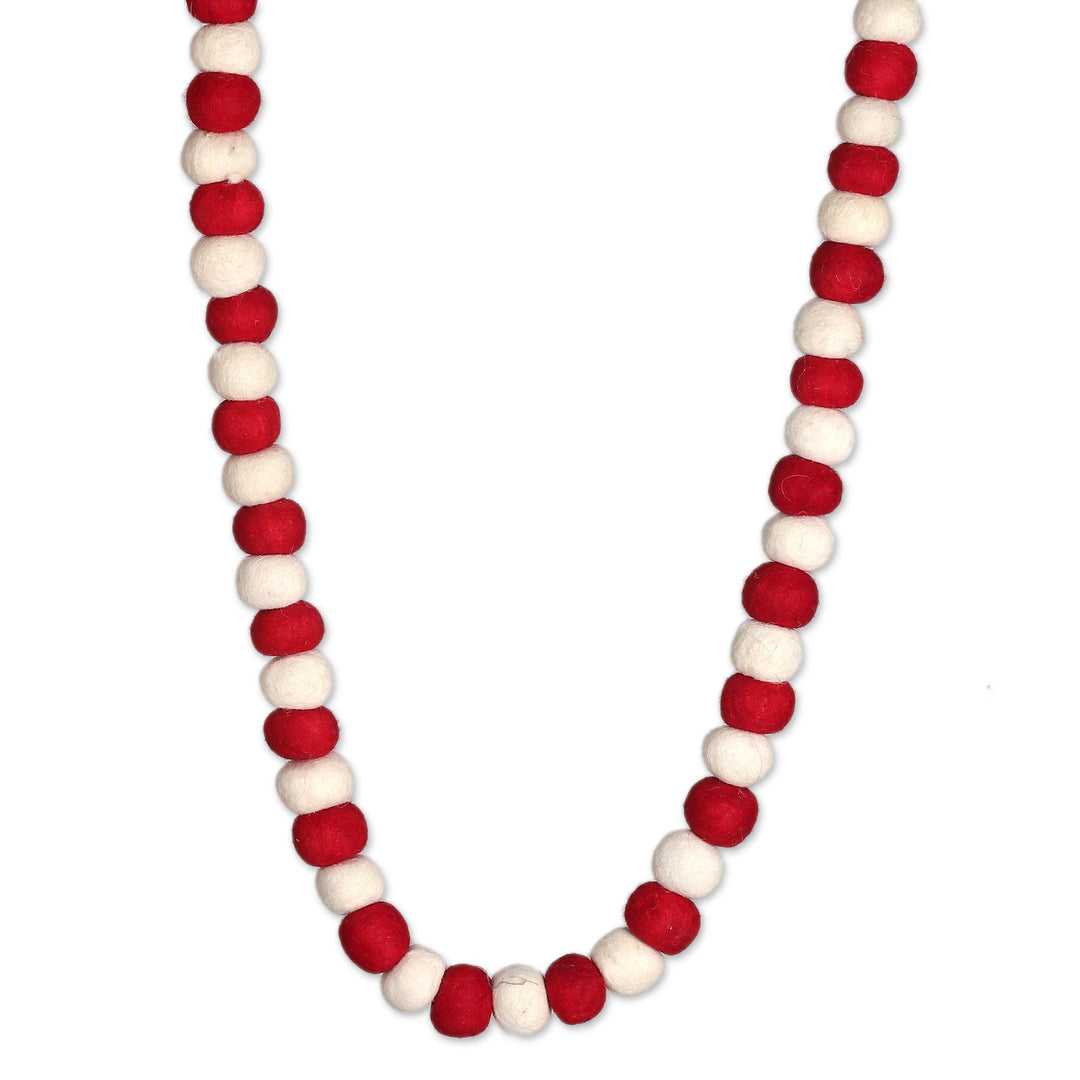 Christmas Tree Wool Felt Garland in Red and Ivory Shades - Holiday Pompoms