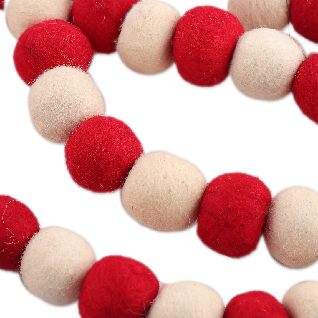 Christmas Tree Wool Felt Garland in Red and Ivory Shades - Holiday Pompoms