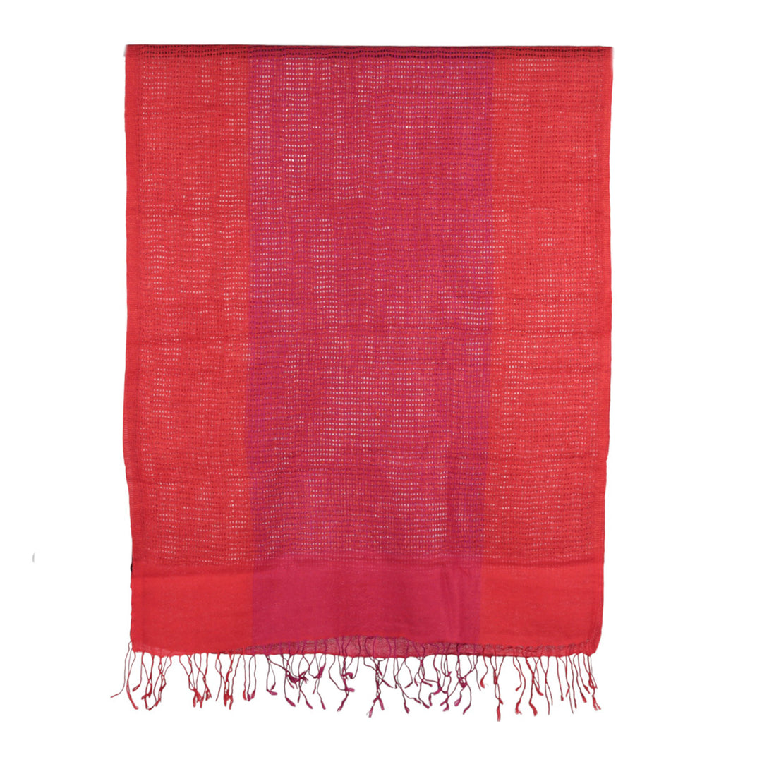 Textured Wool Shawl in Red Shades with Fringes from India - Cherry Attraction