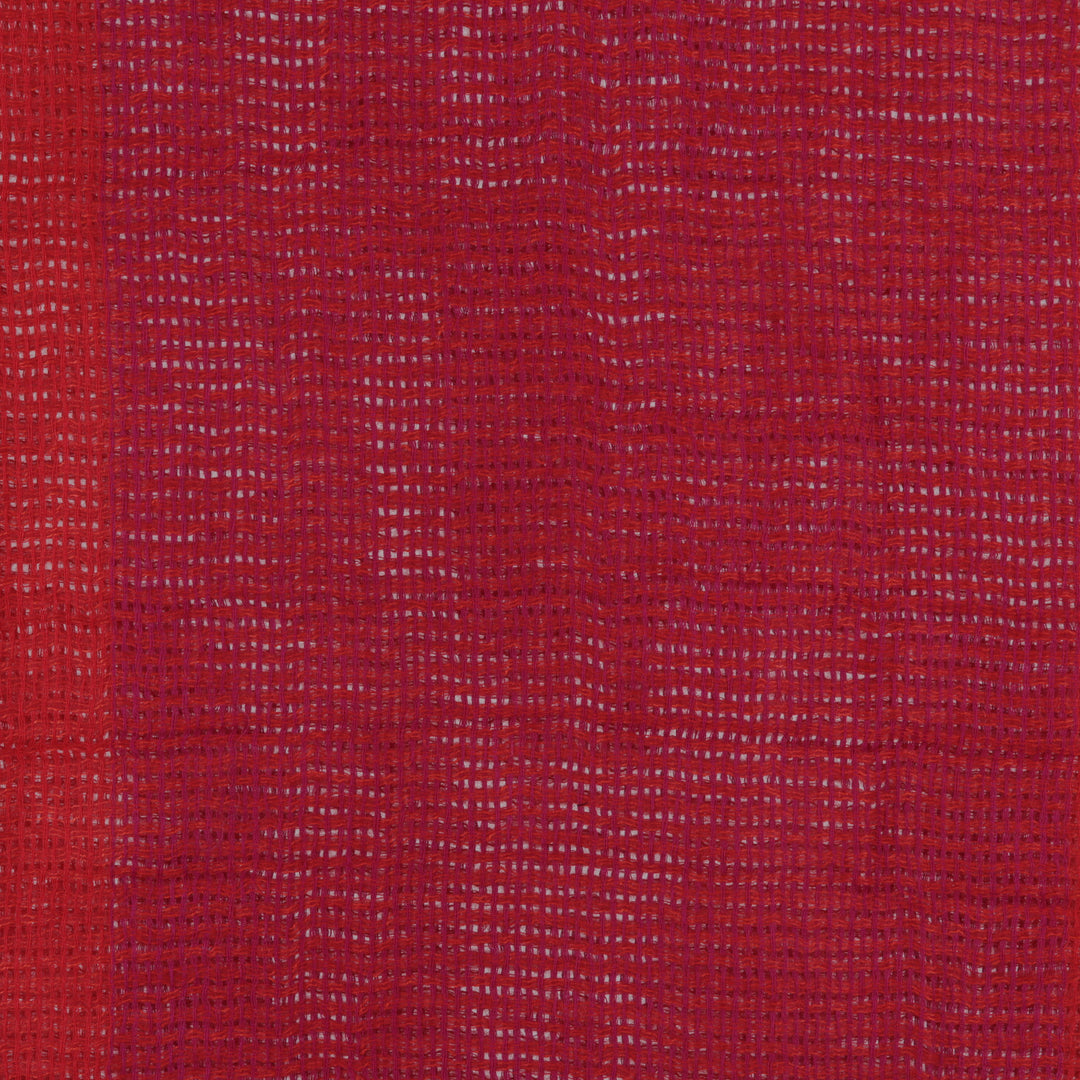 Textured Wool Shawl in Red Shades with Fringes from India - Cherry Attraction