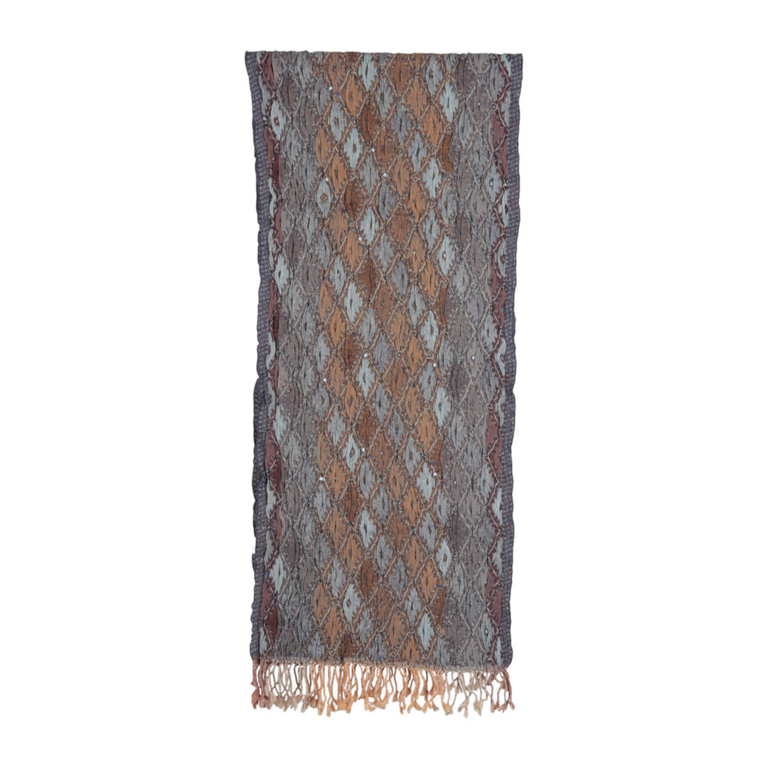 Geometric Textured Ruffled Wool Scarf with Sequin Accents - Diamond Delight