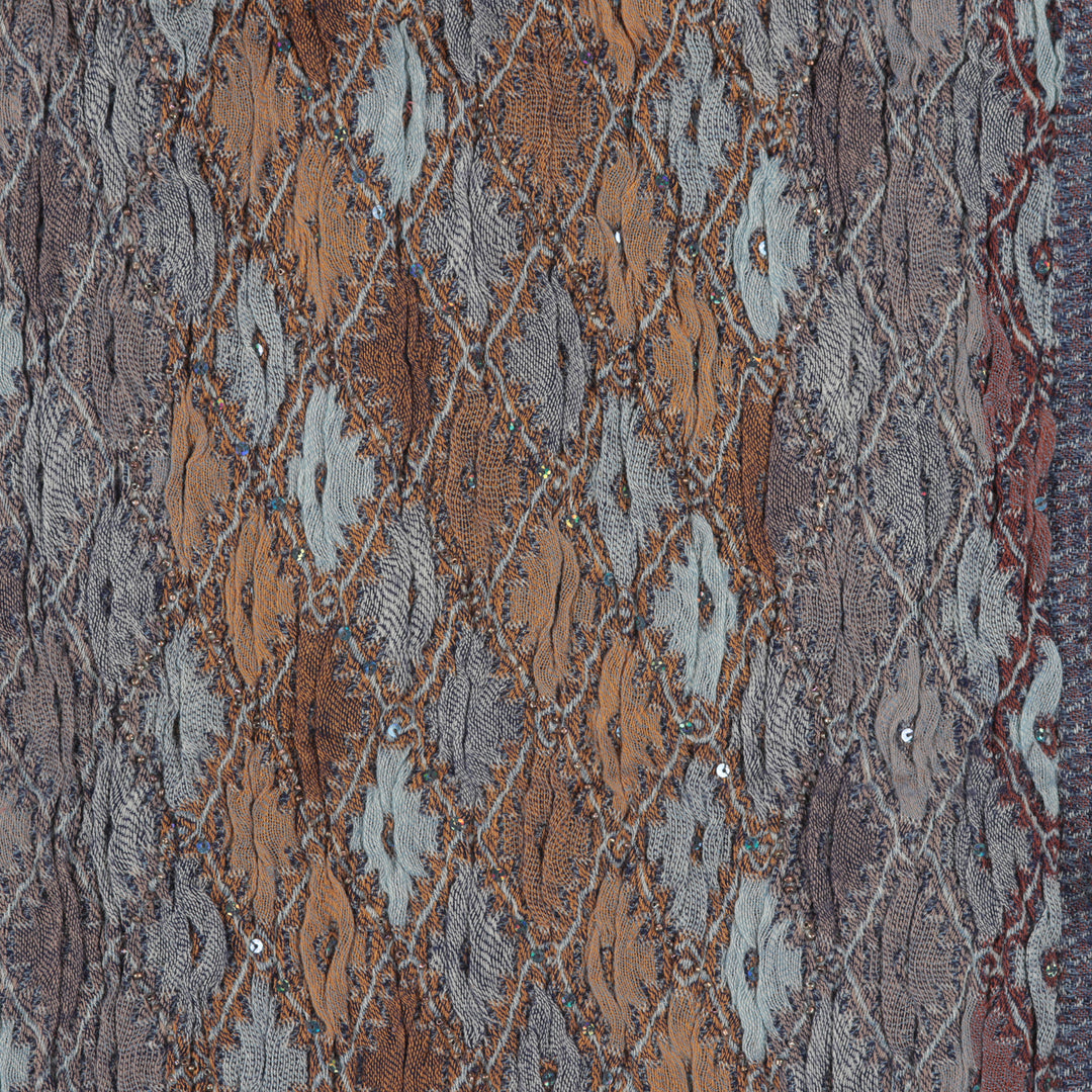 Geometric Textured Ruffled Wool Scarf with Sequin Accents - Diamond Delight
