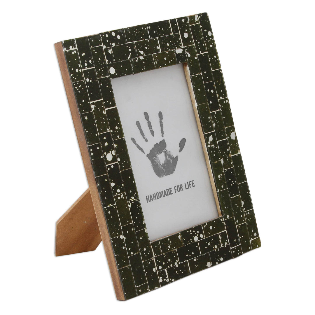Artisan Crafted Moss Green Glass Mosaic 4 x 6 Picture Frame - Forest Moss