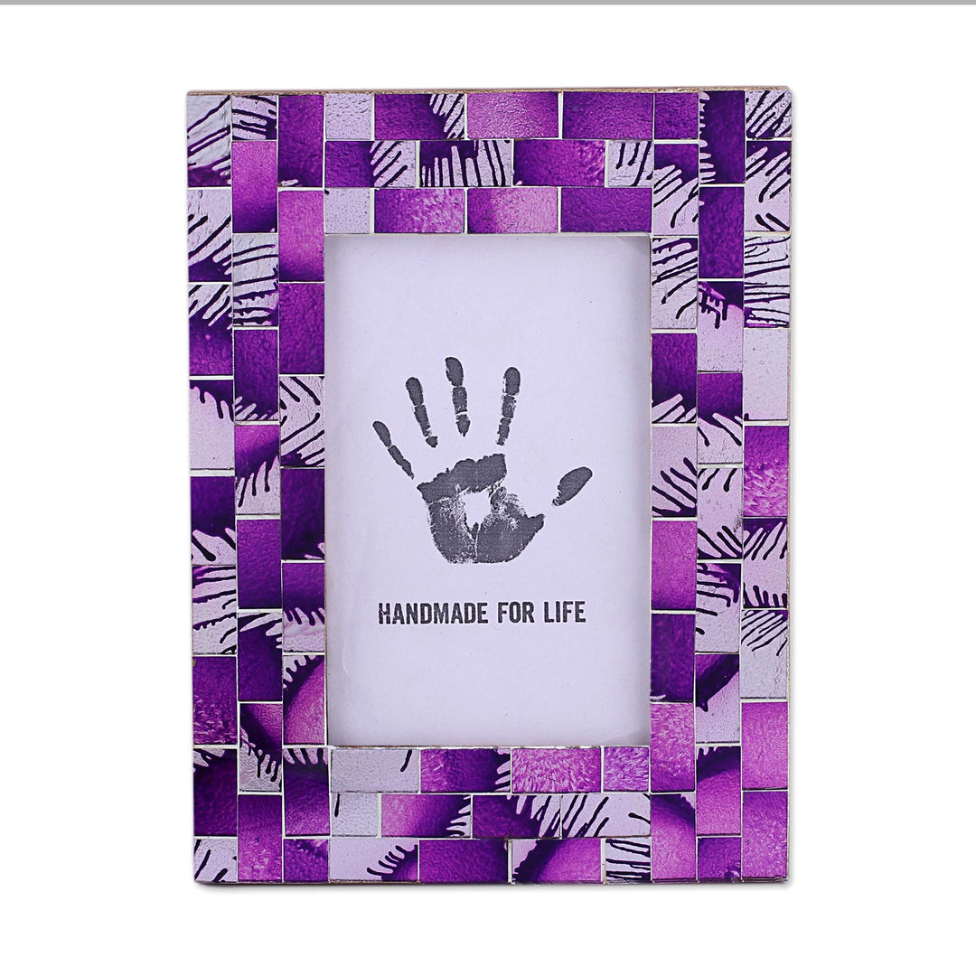 4x6 Rectangular Glass Mosaic Purple Photo Frame from India - Purple Impression